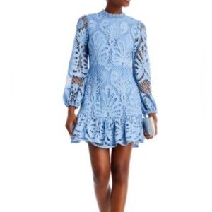 Aqua Long-Sleeve Ruffle Hem Dress, SZ S